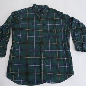 Vintage Lands' End Green Navy Plaid 100% Cotton Button Down Dress Shirt 2XL Tall
